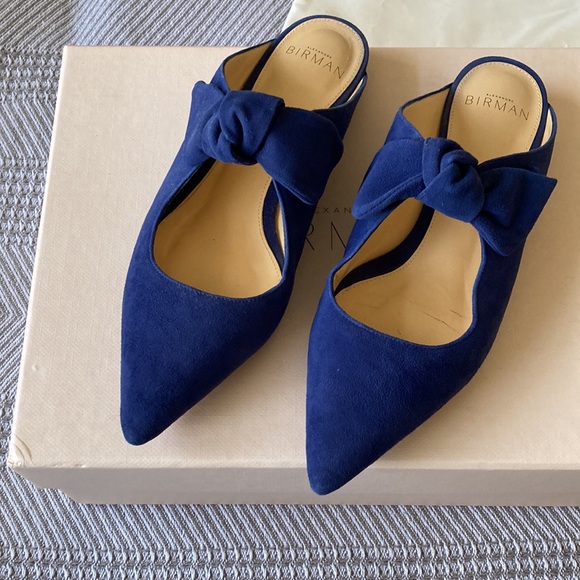Alexandre Birman Evelyn Flat Blue Suede Bow Mules Sz 5 - Picture 2 of 10